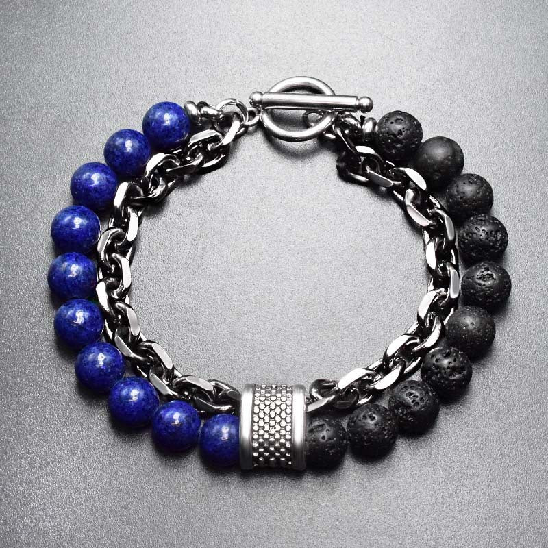 Wholesale Frosted Map Stone Men's Beaded Metal Bracelet
